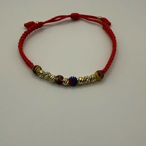 Pulsera de Balines roja en Baño de Oro 18K . 18K Gold Plated Colombia Bracelet.